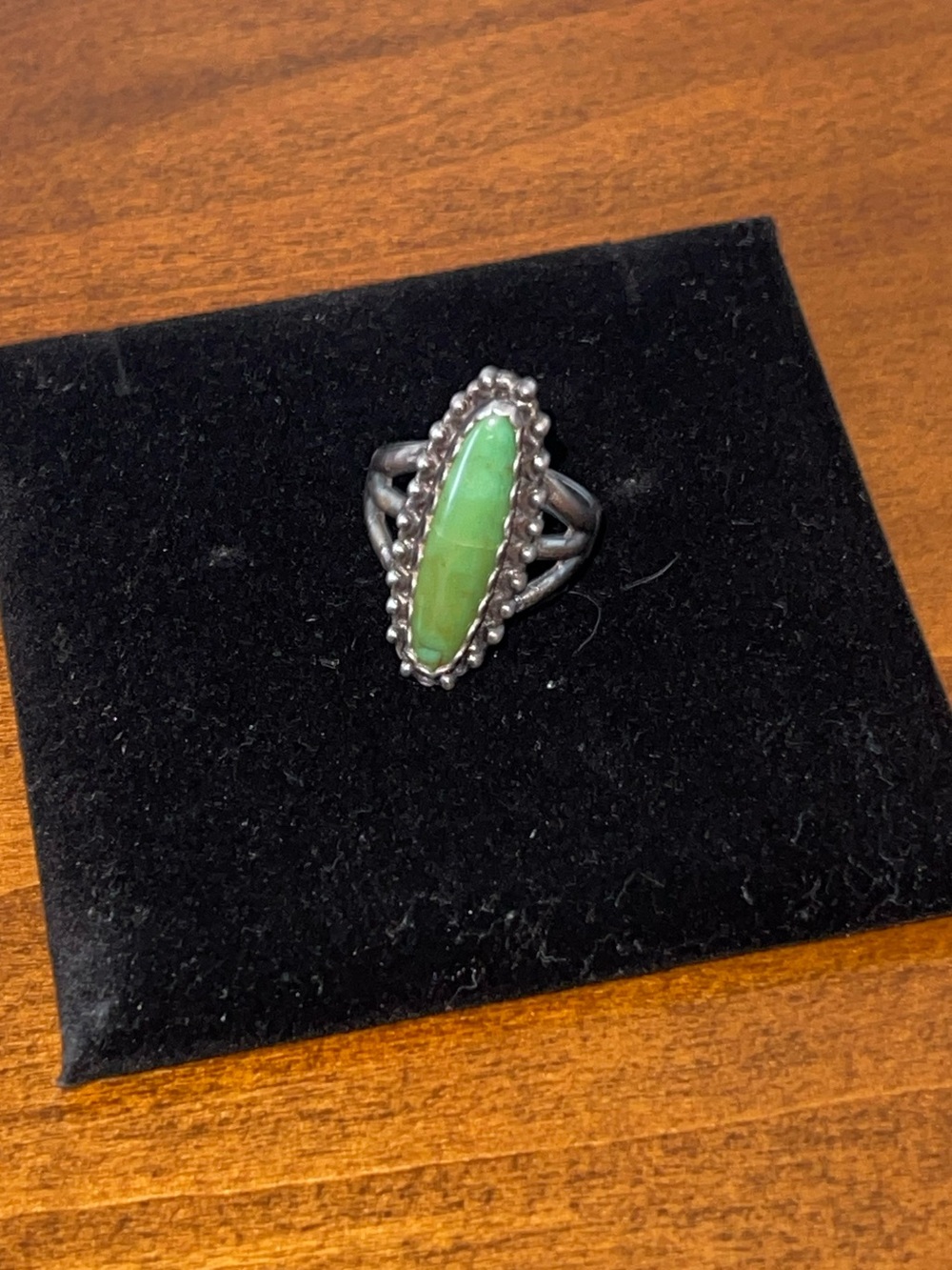 Vintage Navajo Style Sterling Silver Green Turquoise Marquise Ring